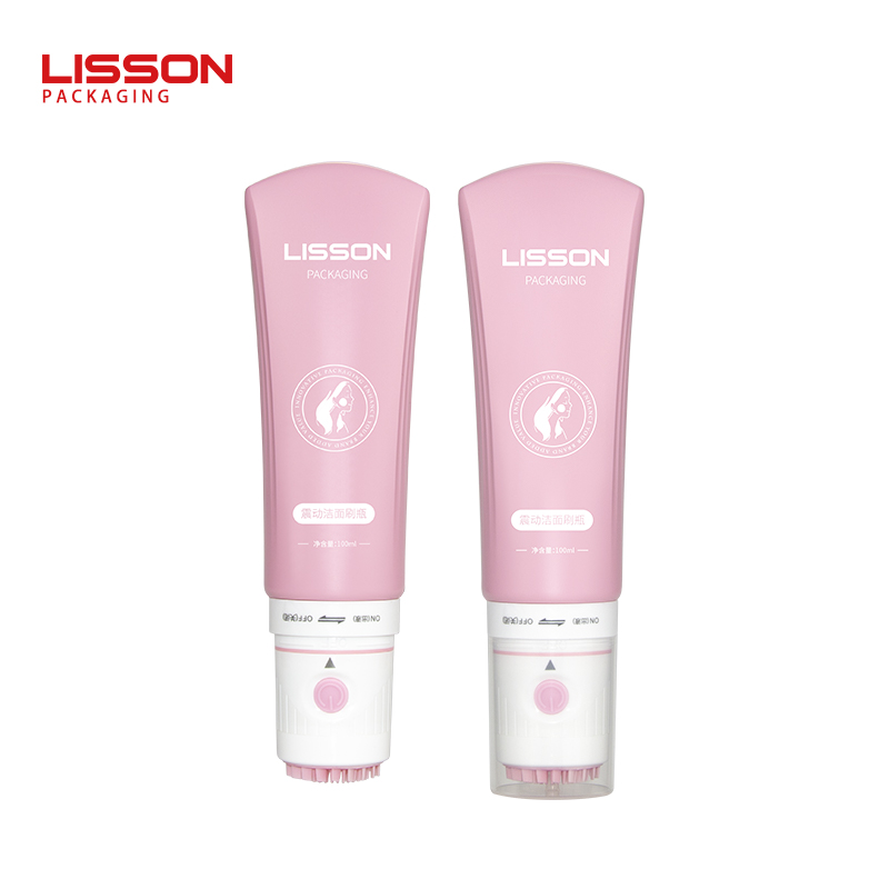 Frasco de plástico HDPE de cor rosa 100g com aplicador de pincel de silicone